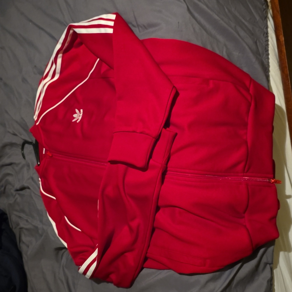 XL Men's red and white addidas track suit